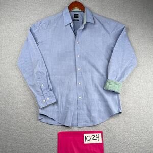 Hugo Boss Slim Fit Stretch Shirt Large Casual Flip Cuff Button Up Long Sleeve